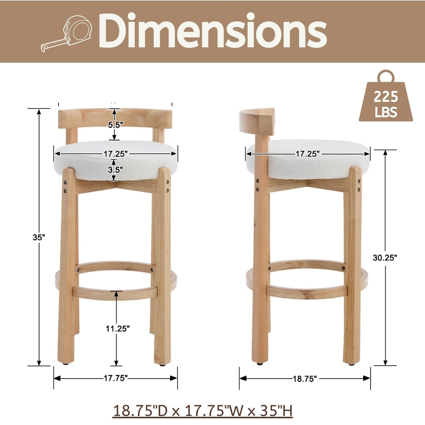 LukeAlon Mid Century Linen Counter Stools Set of 3, Upholstered 26.5" Seat Height Low Barstools with Natural Wood Legs Round Low Back Kitchen Stools with Footrest for Dining Room, Beige