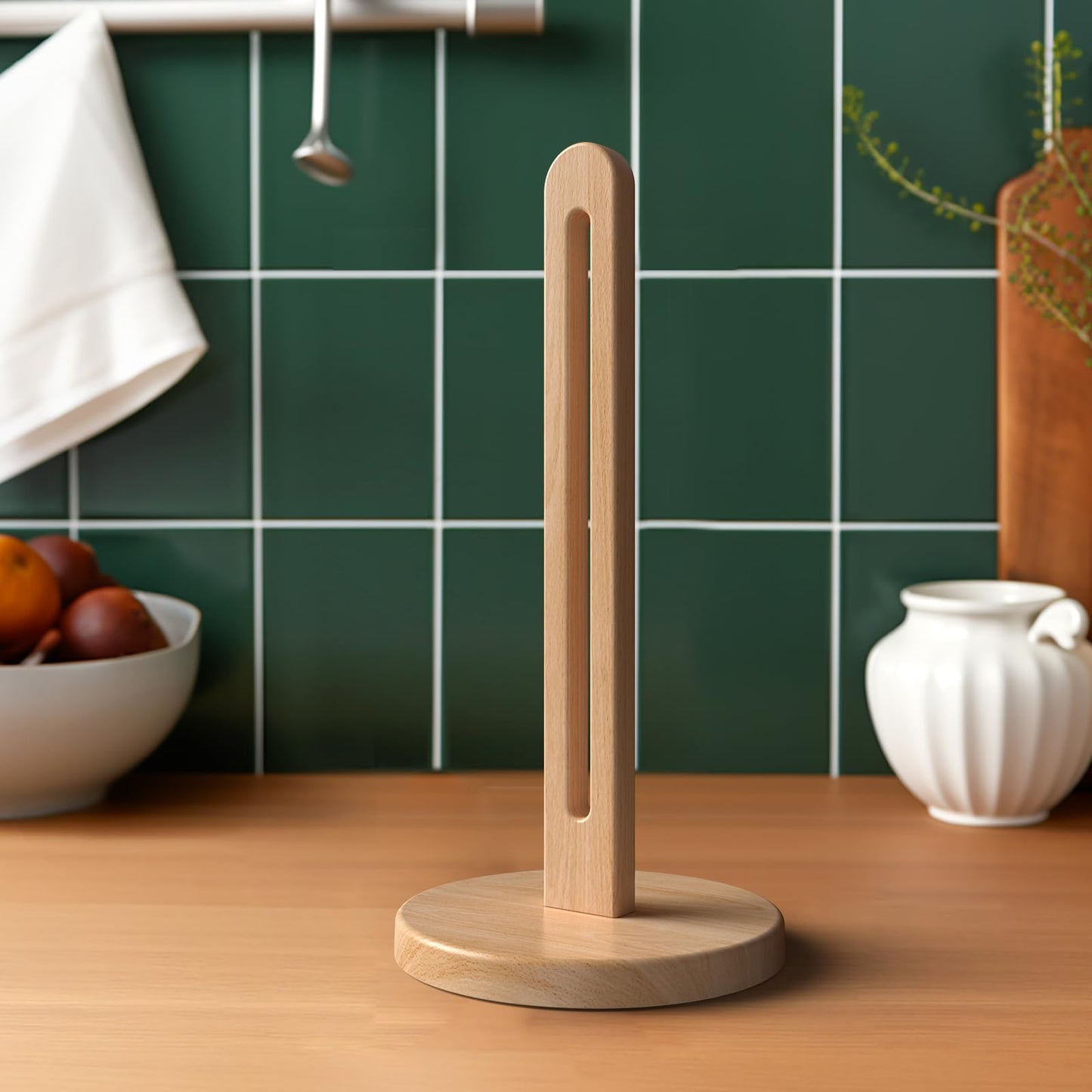 KitchLife Acacia Wooden Paper Towel Holder Countertop, 6.5" Jumbo Base, Fits Jumbo Rolls, Large Freestanding Dark Wood Paper Towel Stand Upgraded Dispenser Organizer with Non-Slip Base