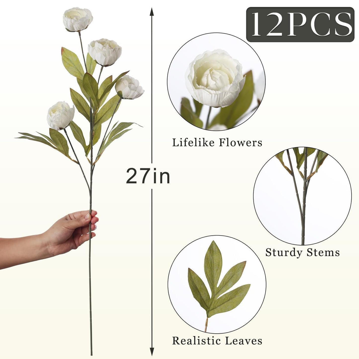 6 Pcs Faux Silk Peony Artificial Flowers 27" Stems