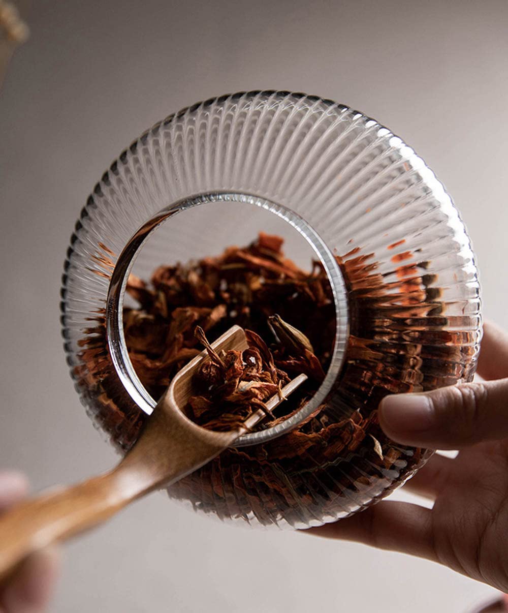 Glass Food Storage Container Candy Dish Spice Jar with Seal Wooden Lid