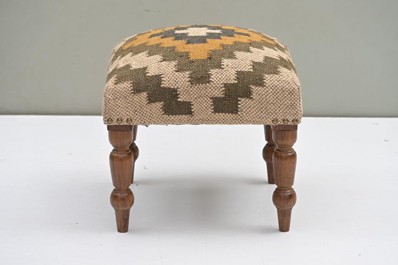 Handmade Jute Ottoman Stool with Wooden Legs