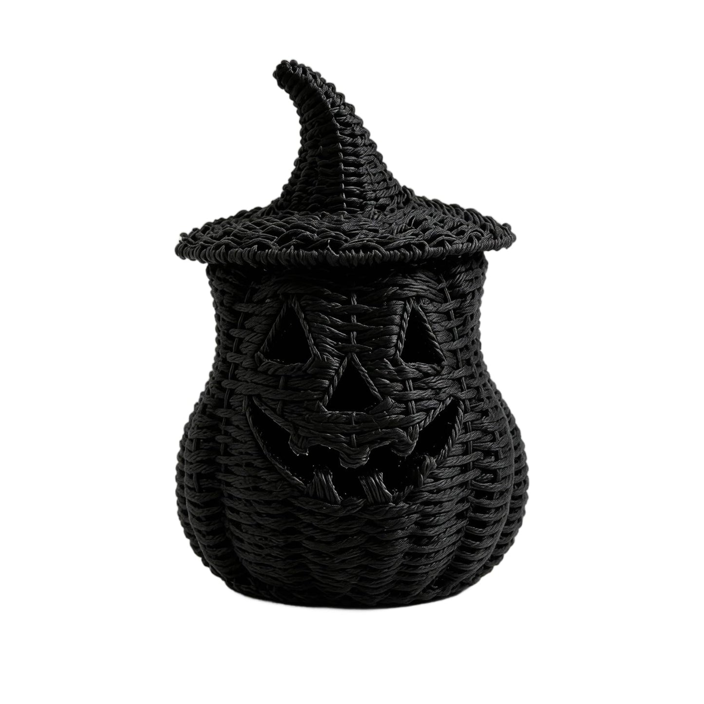 Rattan Lantern Pumpkin Candle Holder with Witch Hat Shape Lid