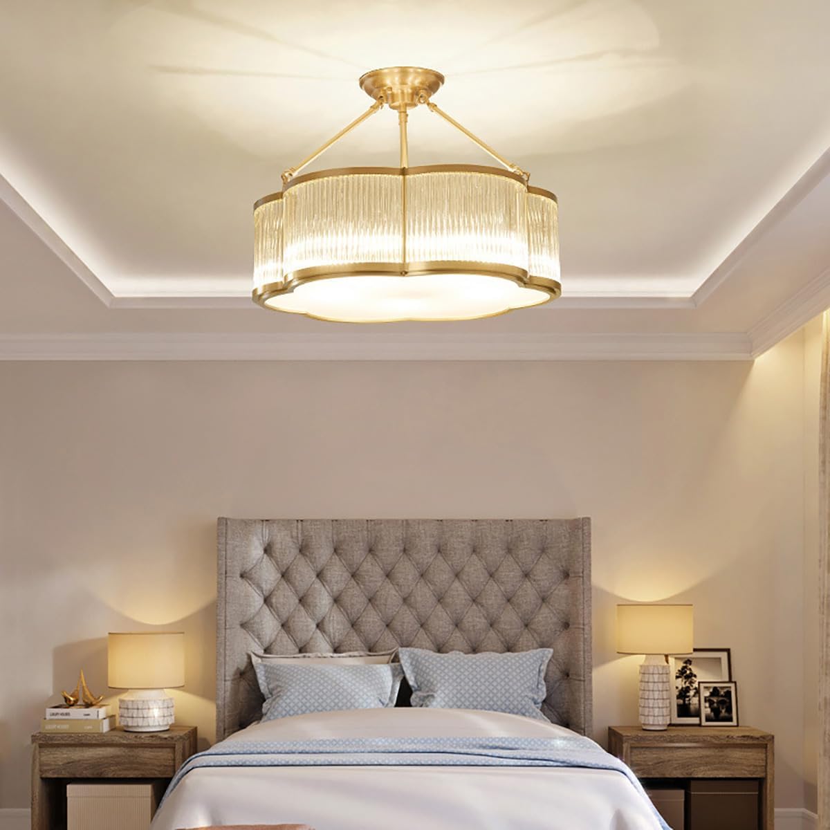 Vintage Style Brass Flush Mount Chandelier