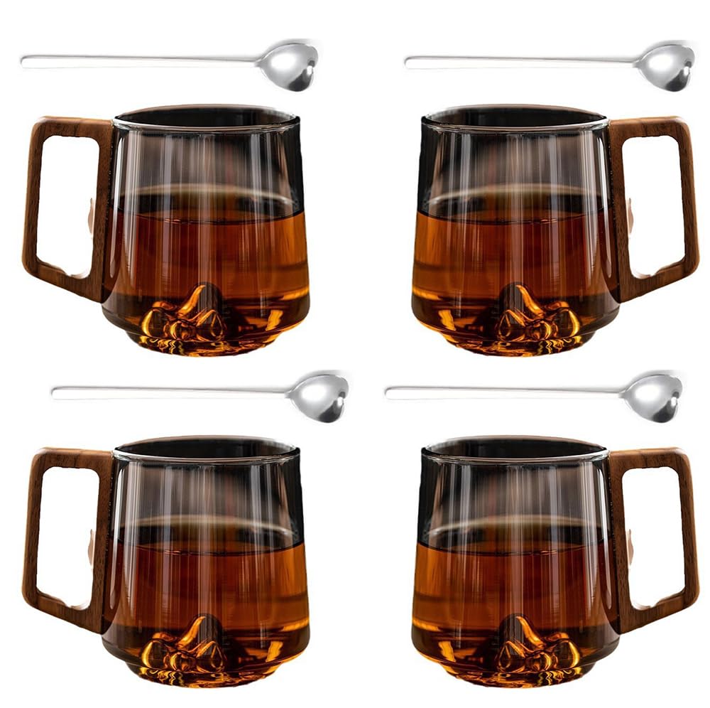 Smokey Glass Coffee Cups With Wooden Handle