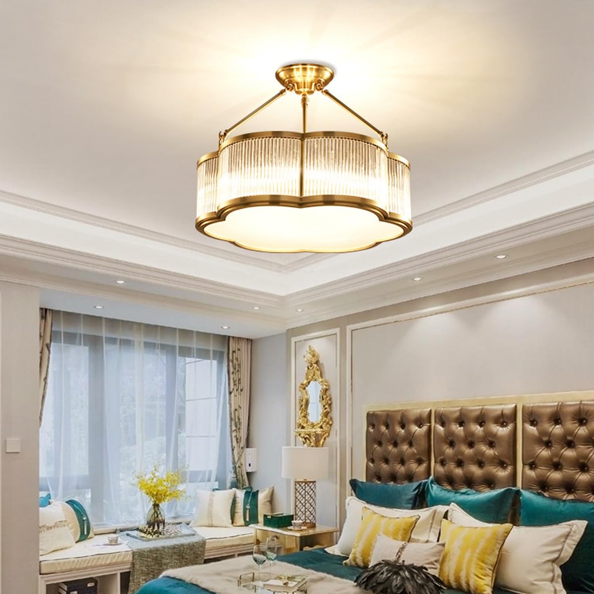 Vintage Style Brass Flush Mount Chandelier