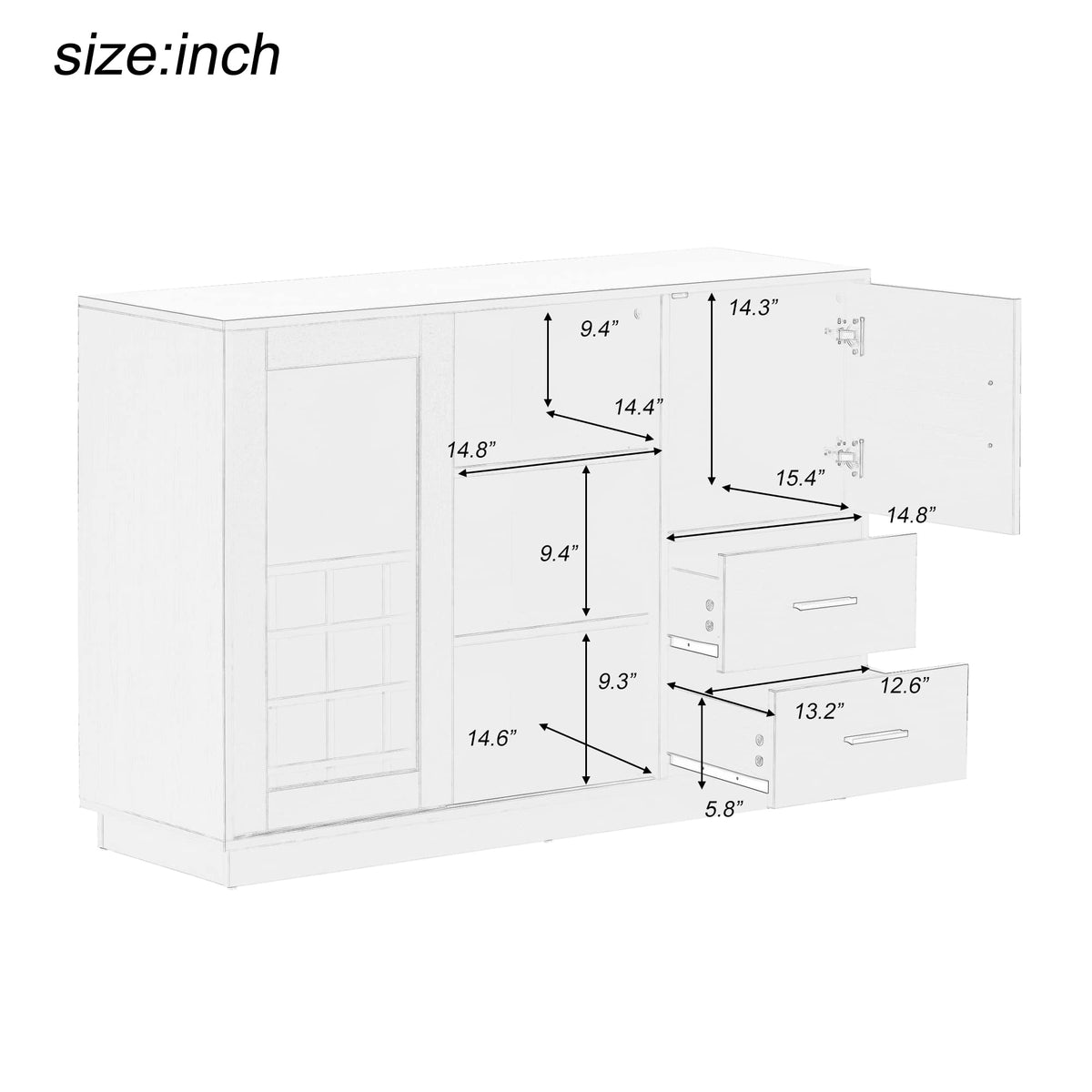 51" Modern Coffee Bar Cabinet with Fridge Space & 2 Drawers