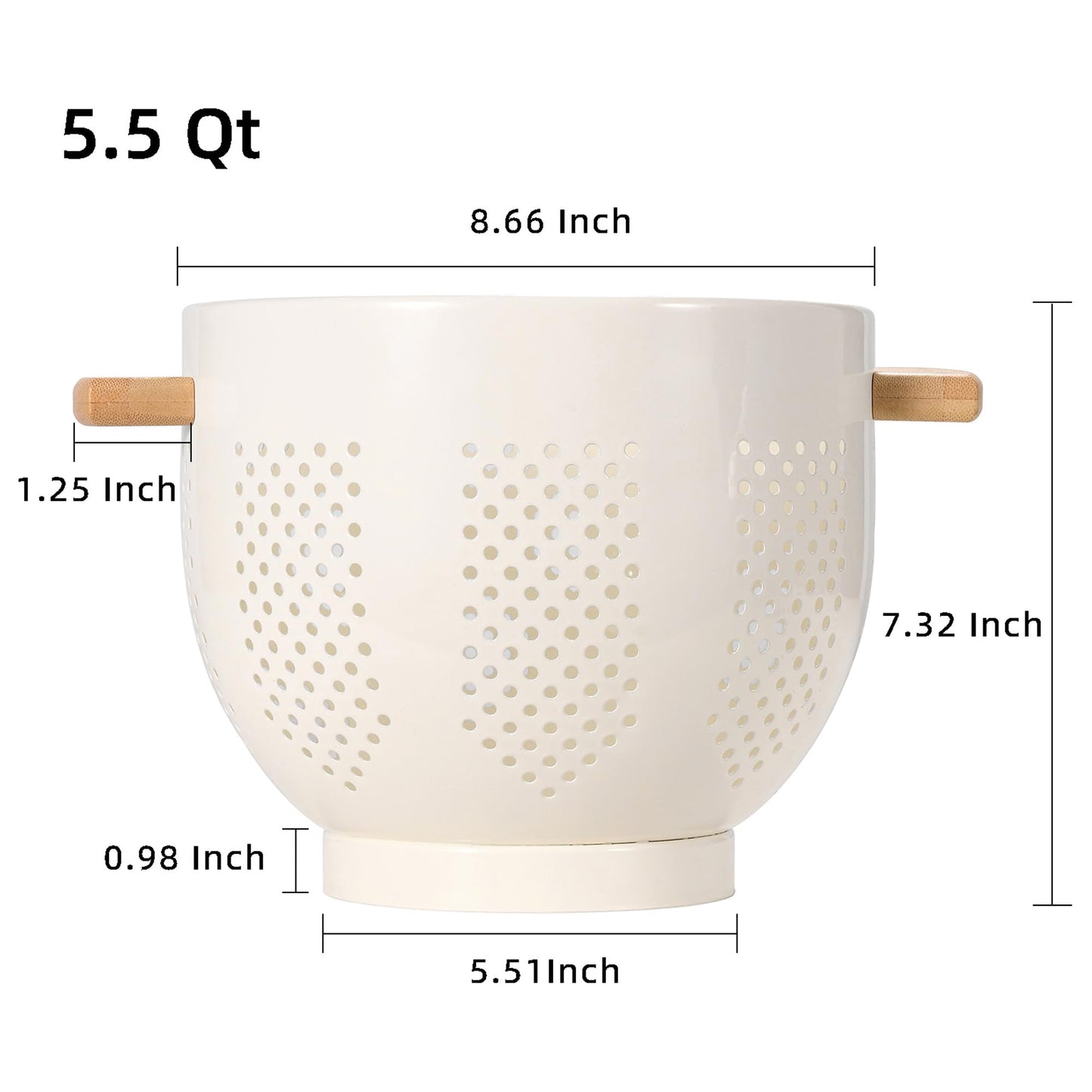 Metal Colander with Wood Handle and Stable Base, Powder Coated Steel Kitchen Strainer Basket for Draining Pasta, Vegetable and fruit(7quart,Sandyellow)
