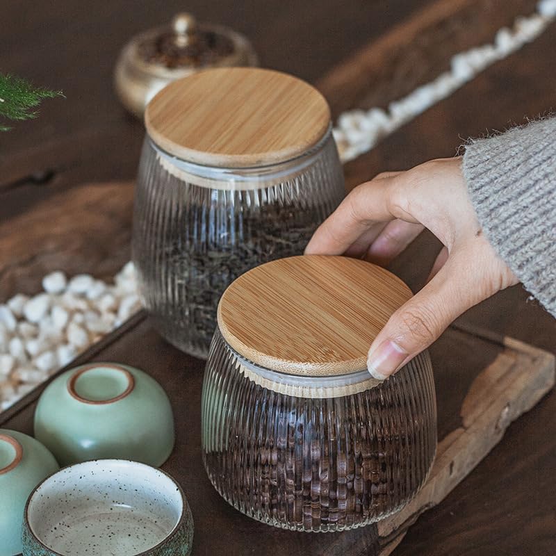 Glass Food Storage Container Candy Dish Spice Jar with Seal Wooden Lid
