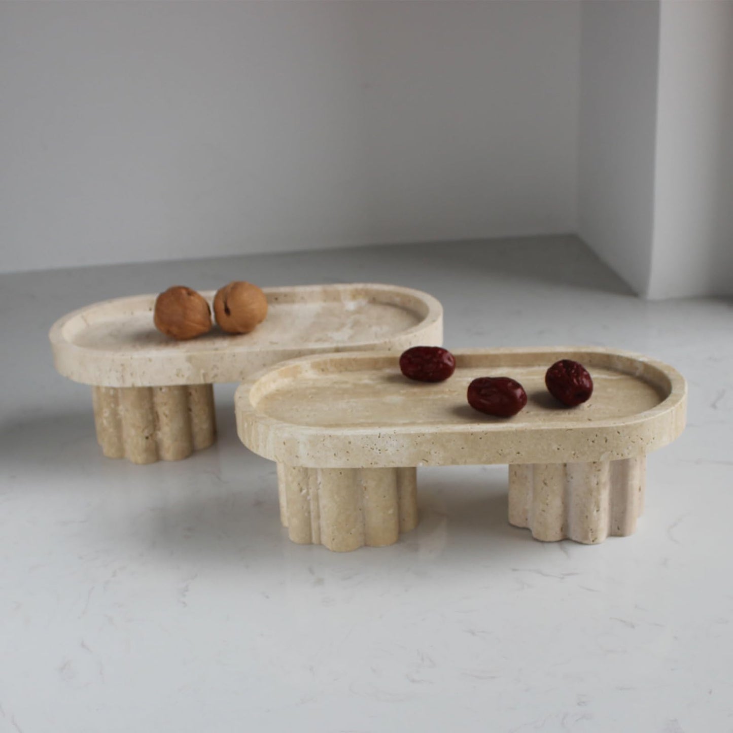 Natural Travertine Marble Oval Tray