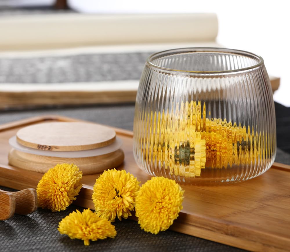 Glass Food Storage Container Candy Dish Spice Jar with Seal Wooden Lid