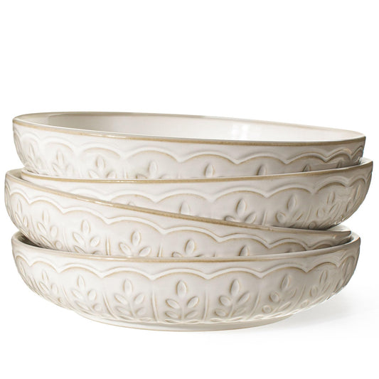 Embossment Shallow Pasta Bowls Set of 4