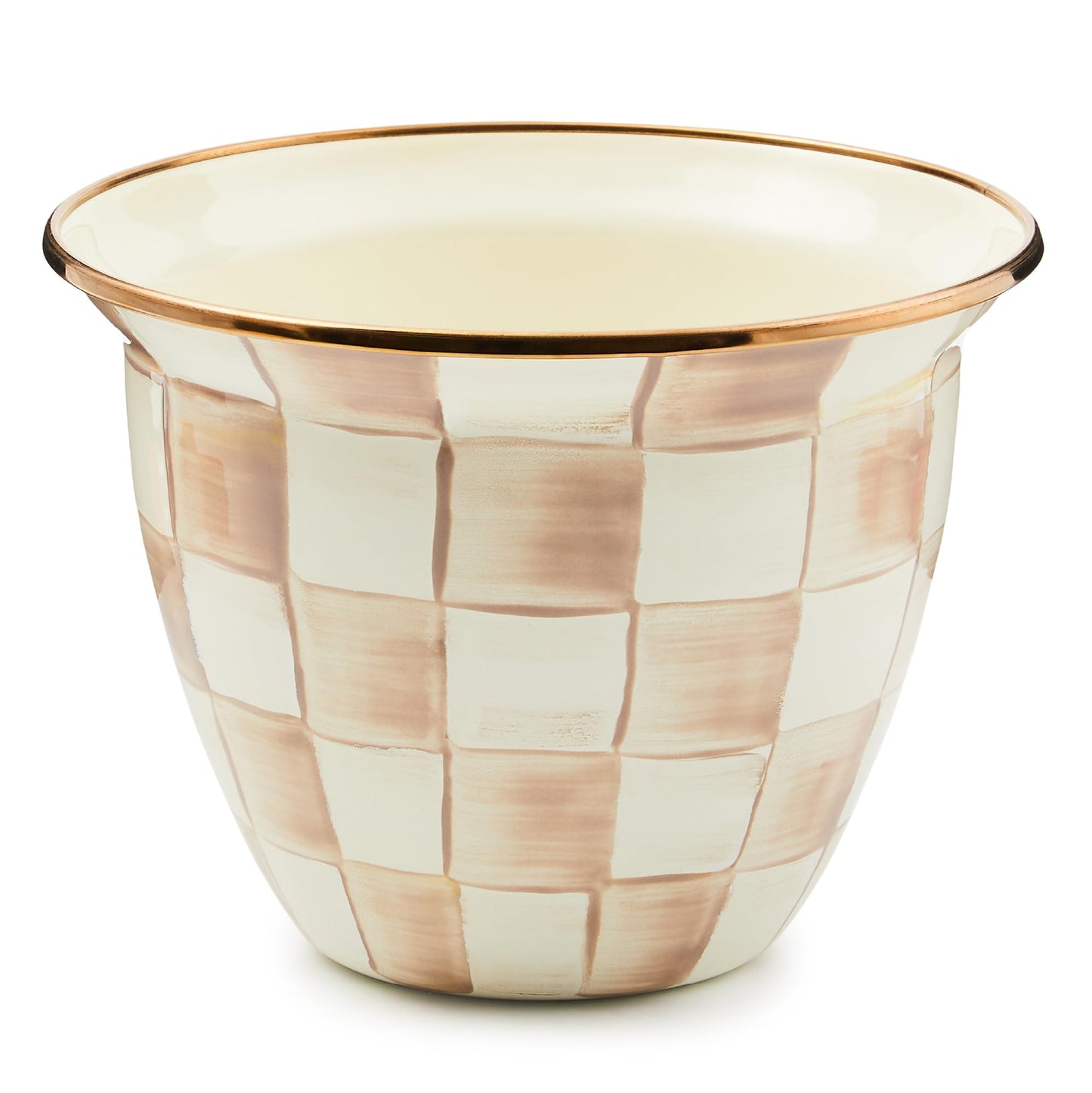 MACKENZIE-CHILDS Flowerpot, Decorative Garden Pot for Growing Plants, Brown-and-White Mocha Check