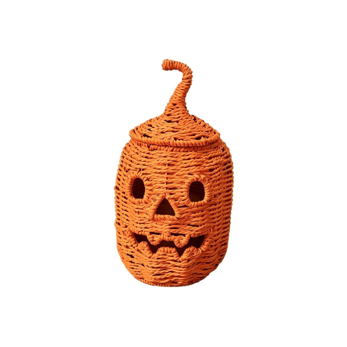 Rattan Lantern Pumpkin Candle Holder with Witch Hat Shape Lid