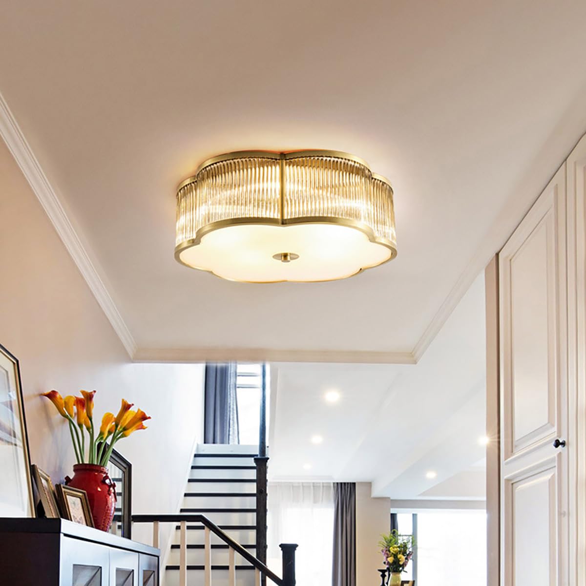 Vintage Style Brass Flush Mount Chandelier