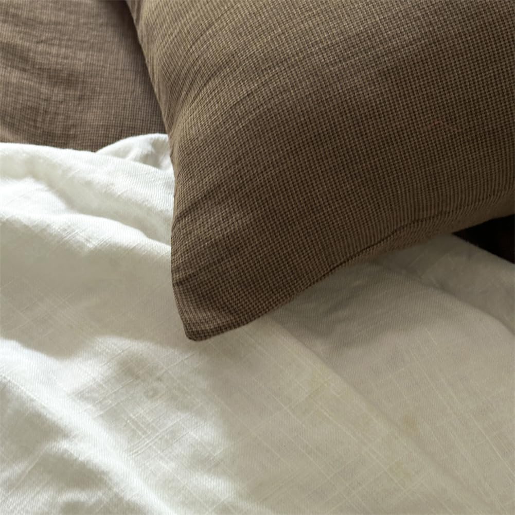 NSNLGSGC 100% Muslin Cotton Houndstooth Duvet Cover King Size, 2-Layer Small Checked Lightweight and Breathable Muslin Bedding, Linen Like Gauze Comforter Cover Set (Mocha Houndstooth, King)
