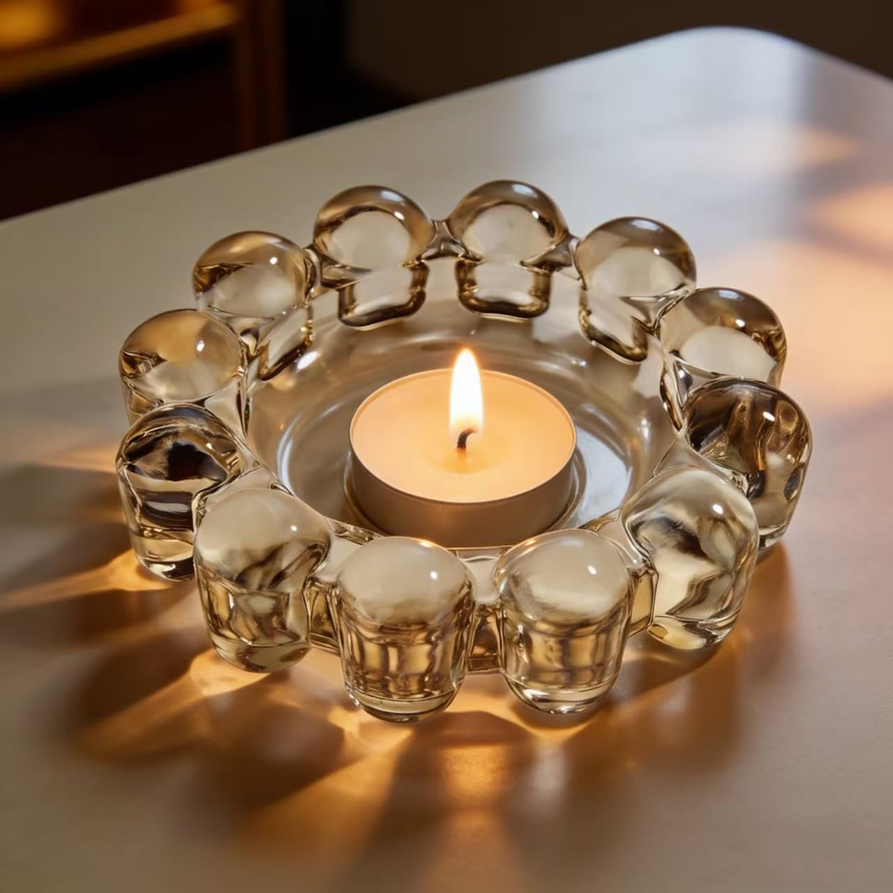khtumeware Chic Smoky Bubble Glass Candle Dish – Modern Clear Glass Candle Holder for Tealights & Diffusers, Decorative Tray for Home & Tabletop Decor（2 Pack）