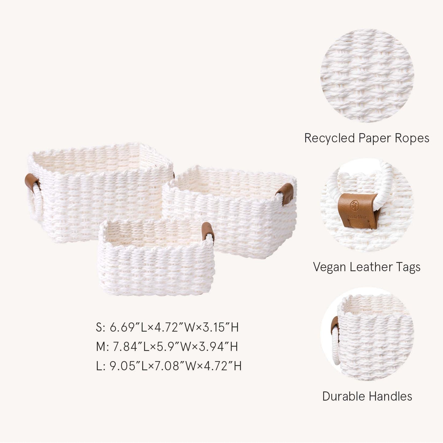 Wicker Square Storage Organizer Baskets / Set of 3