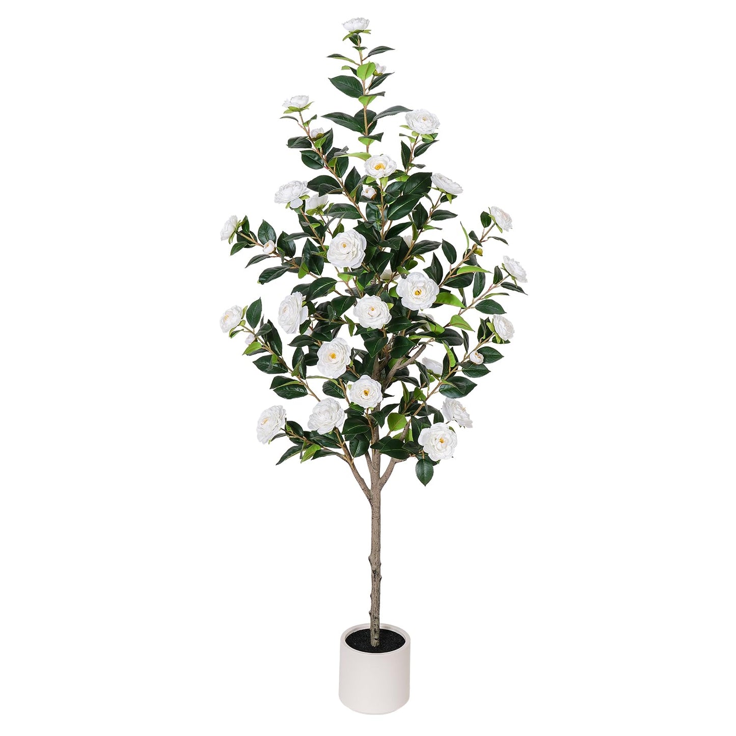 Yepdin 63 inch Artificial Camellia Tree with White Flower Pots - White Fake Tree,5 Ft Faux Plants Indoor wich Blooming,Artificial Plants for Indoor & Outdoor Home Front Door Decor