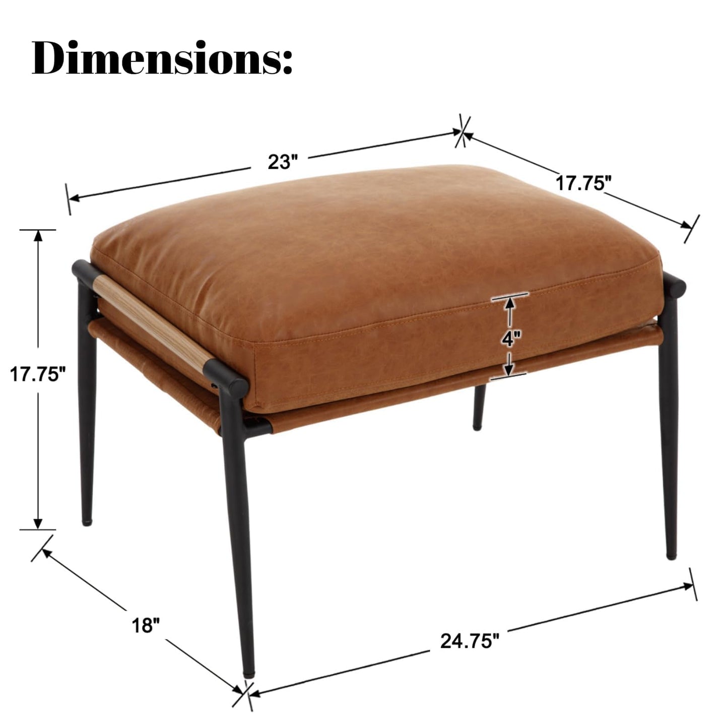 Chenille Upholstered Footstool with Black Legs