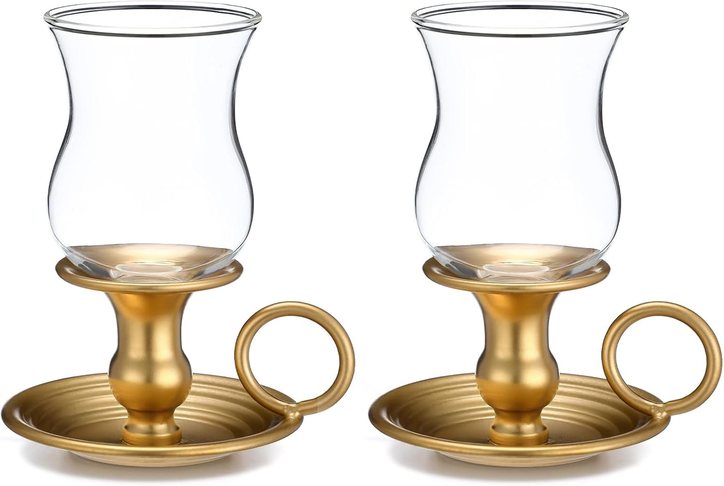 2 Set Hurricane Candle Holders Brass Metal