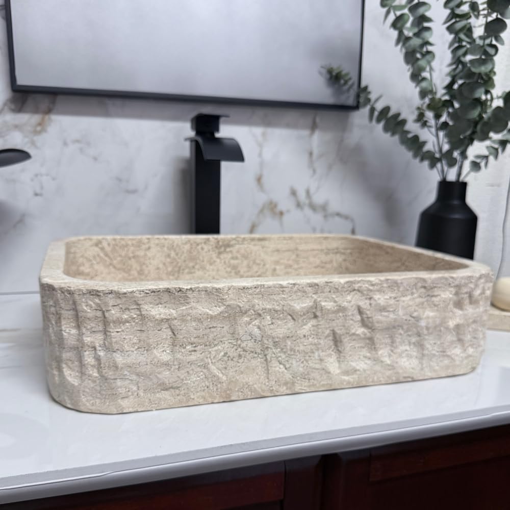 Oval Natural Stone Wash Basin Travertine Vessel Sink