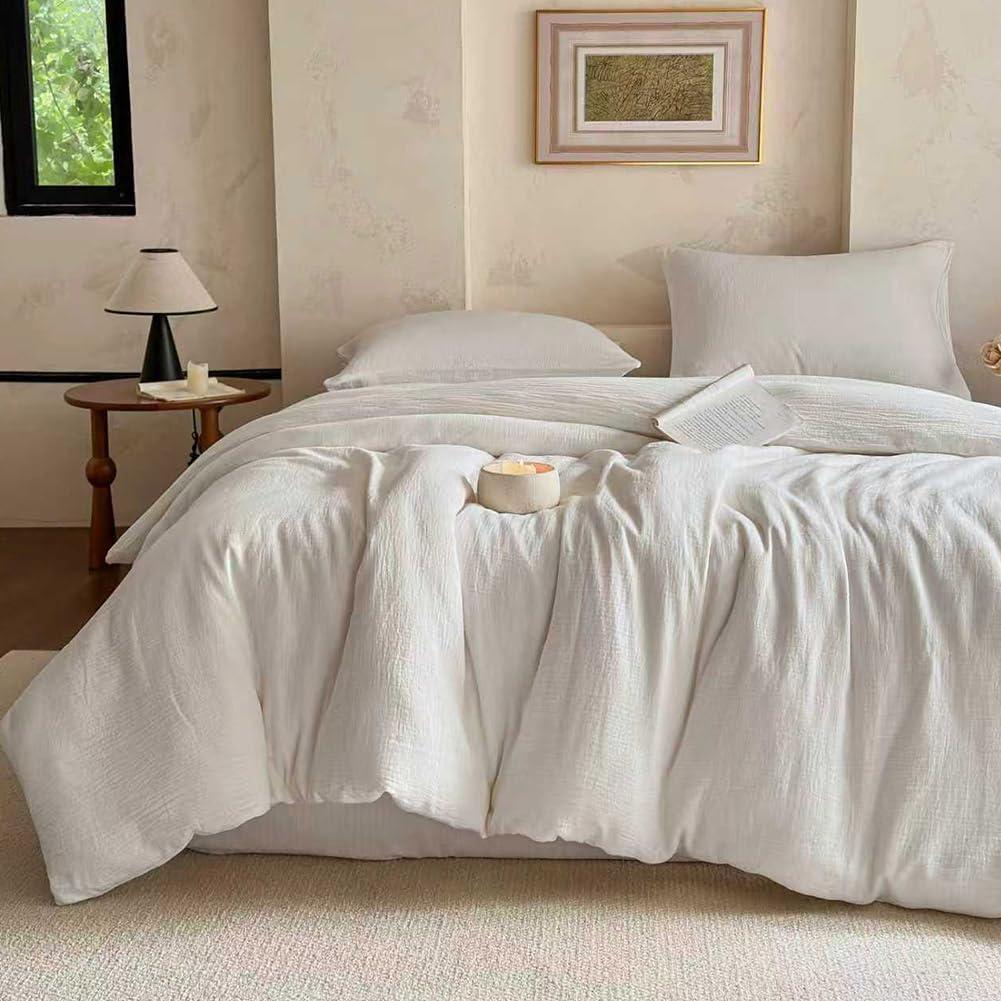 NSNLGSGC 100% Muslin Cotton Houndstooth Duvet Cover King Size, 2-Layer Small Checked Lightweight and Breathable Muslin Bedding, Linen Like Gauze Comforter Cover Set (Mocha Houndstooth, King)