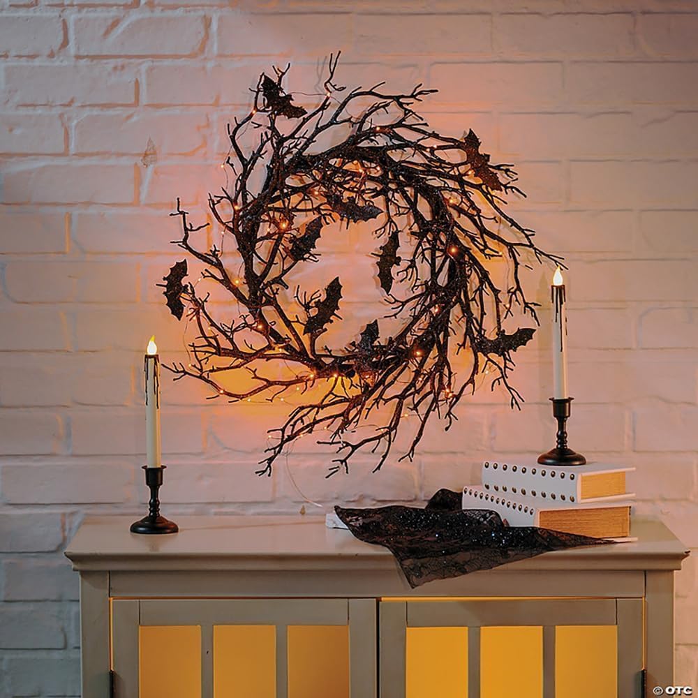 26" Light Up Black Bat Wreath