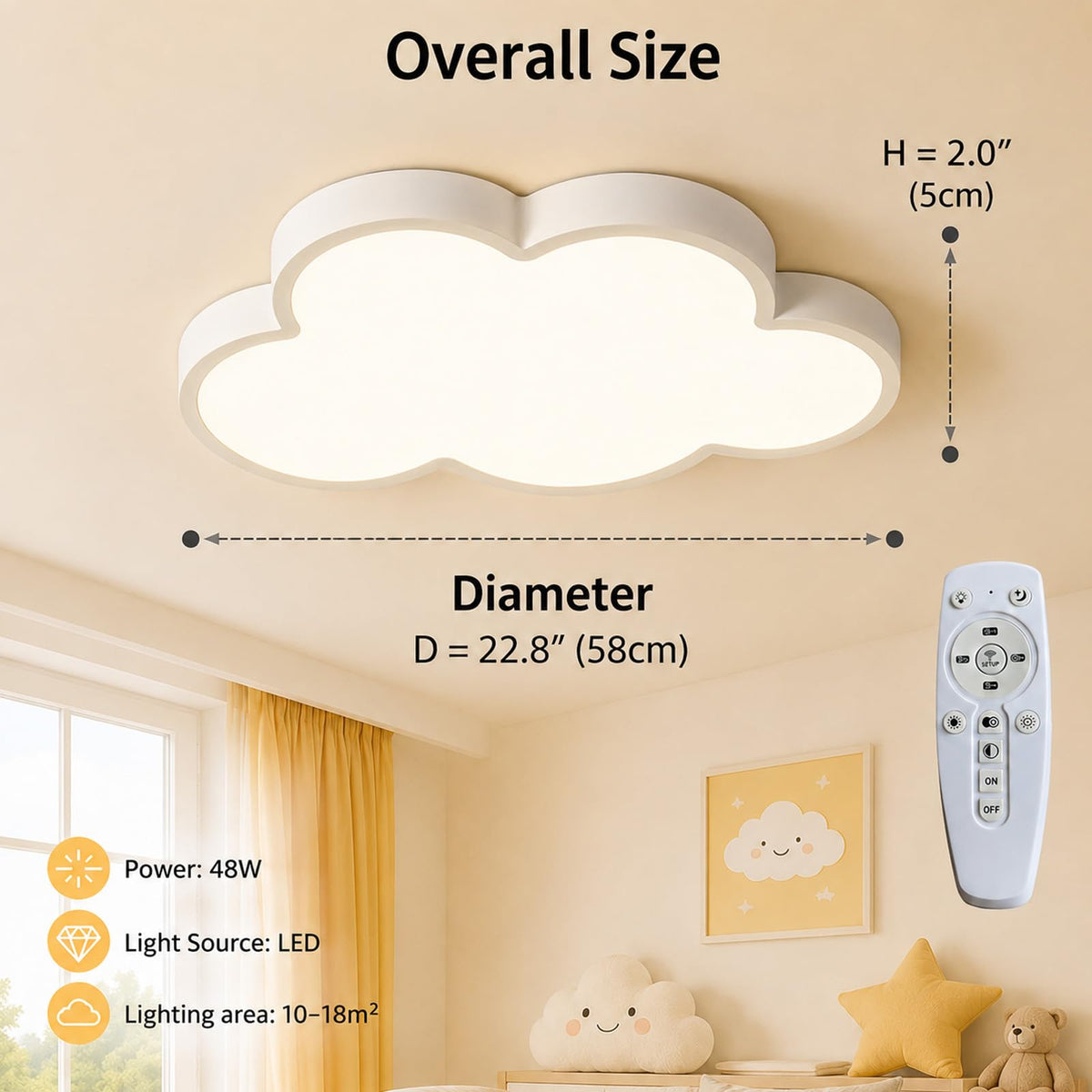 Cloud Shape Led Ceiling Light, with Remote Control
