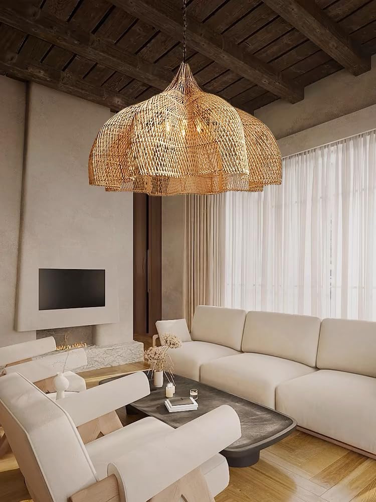 Rattan Large Woven 4-Light Chandelier