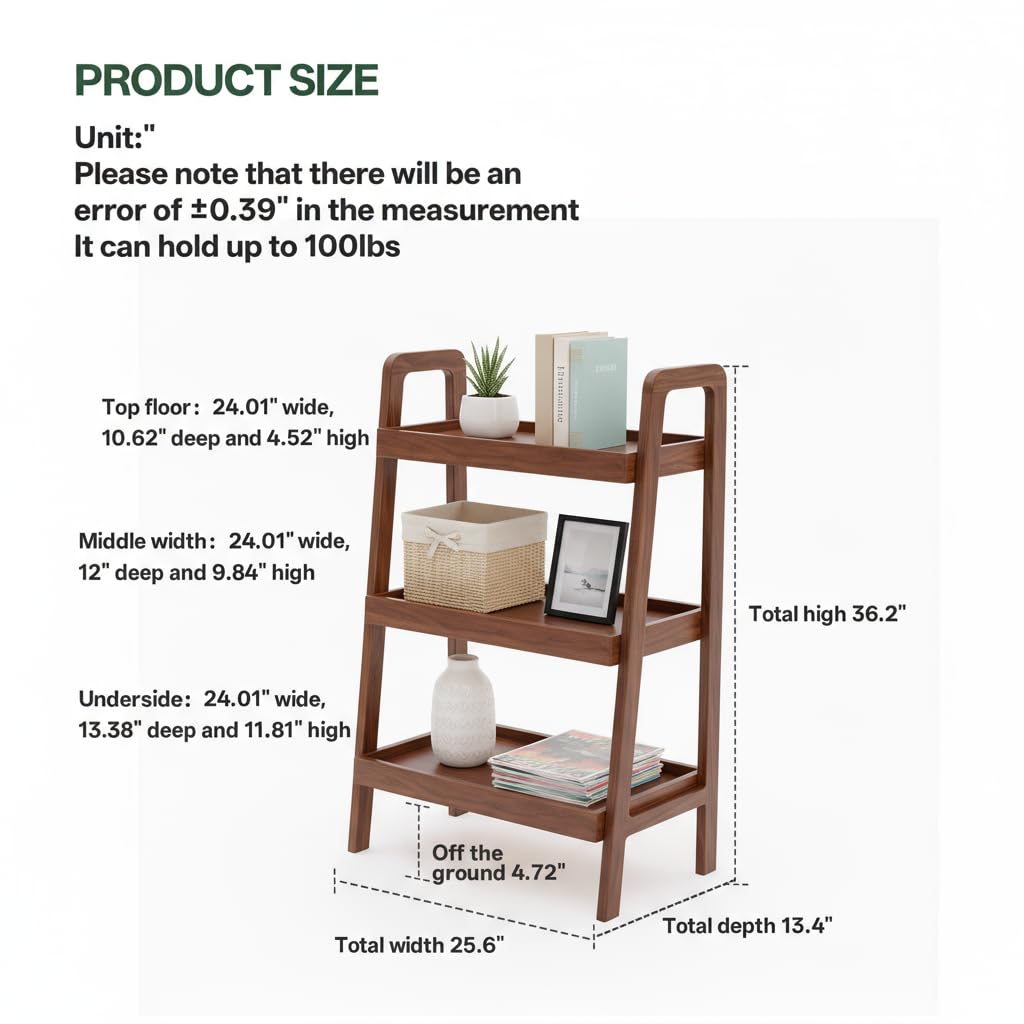 Solid Oak 3 Tier Ladder Bookshelf