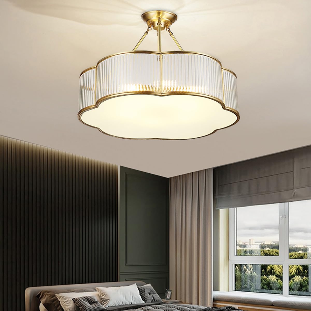 Vintage Style Brass Flush Mount Chandelier