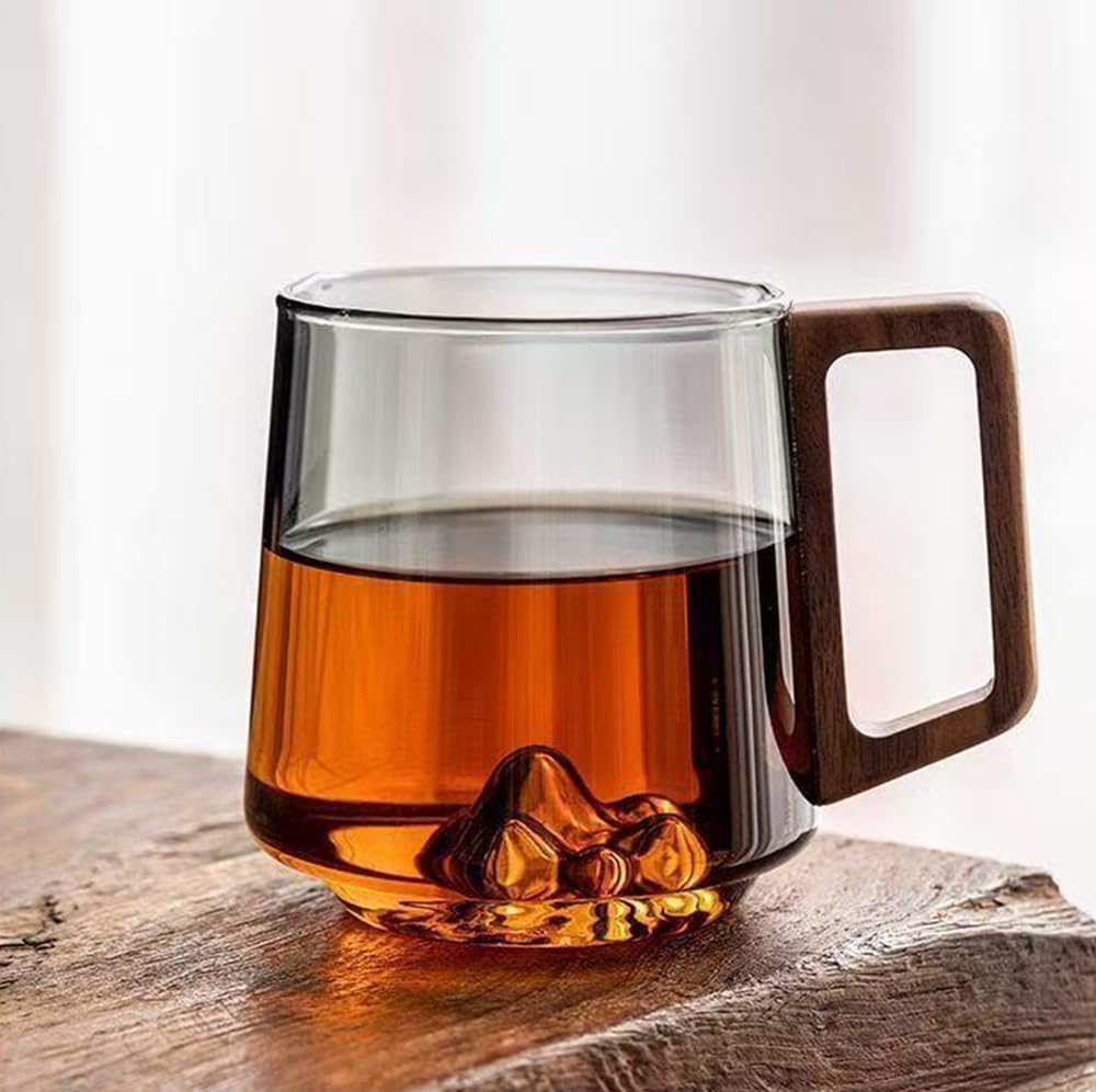 Smokey Glass Coffee Cups With Wooden Handle