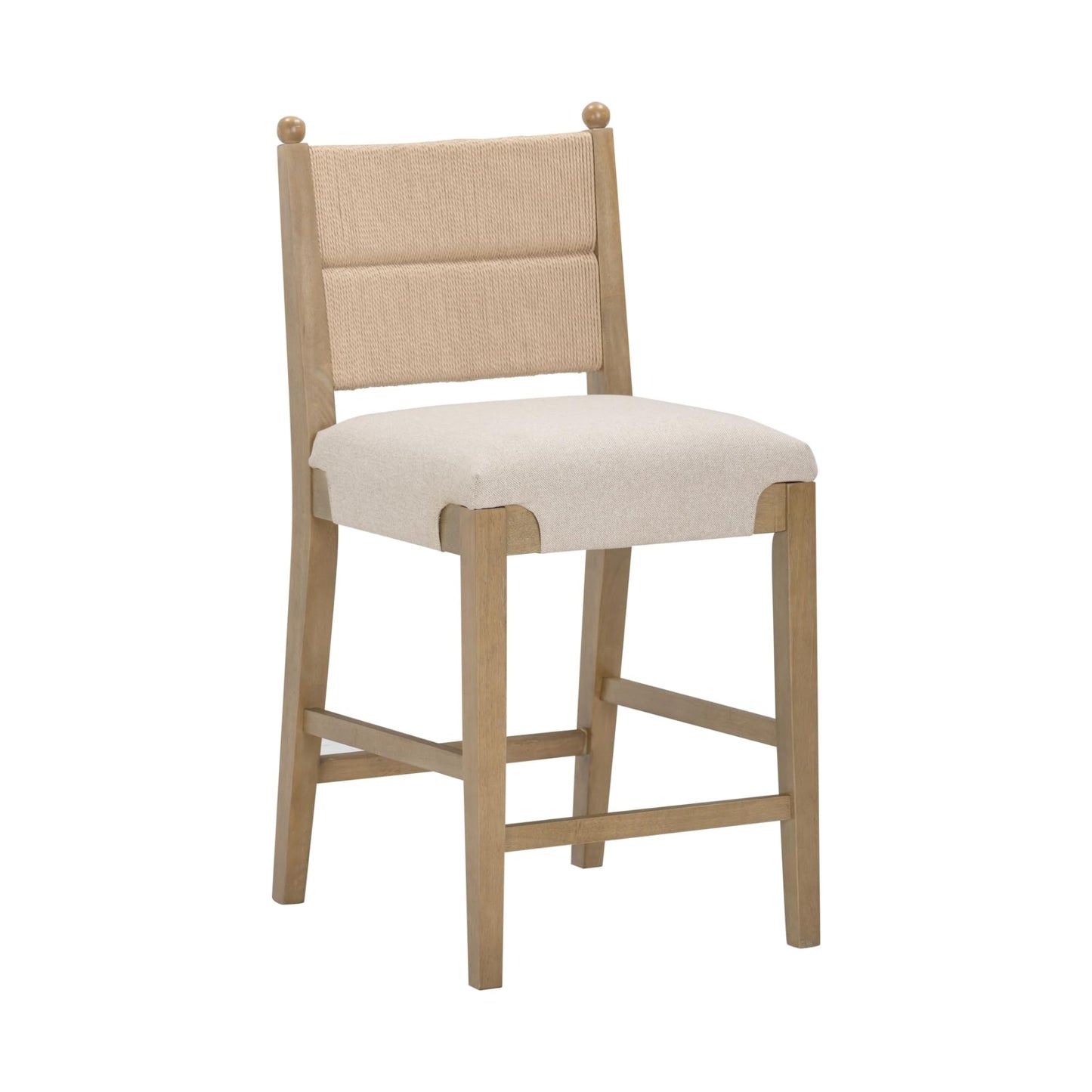 Nathan James Rikki Seagrass Bar Stool with Back, 2-Pack Boucle Counter Stool with Upholstered Seat, Solid Wood Frame, and Woven Seagrass Backrest