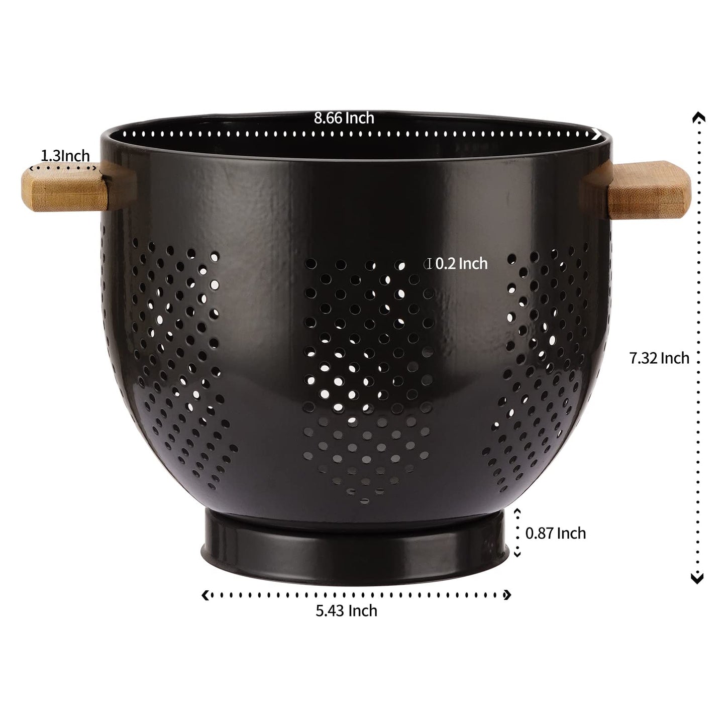 Metal Colander with Wood Handle and Stable Base, Powder Coated Steel Kitchen Strainer Basket for Draining Pasta, Vegetable and fruit(7quart,Sandyellow)