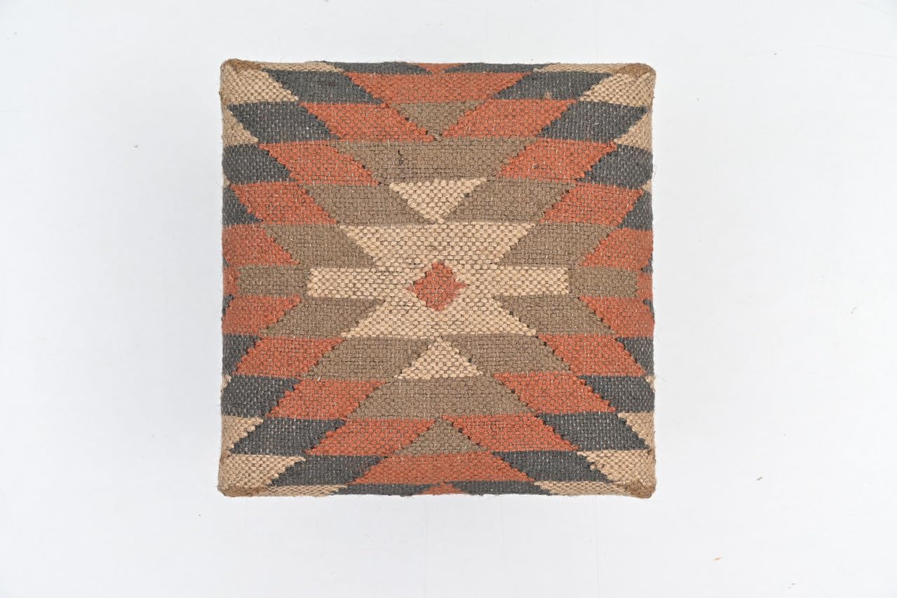 Handmade Jute Ottoman Stool with Wooden Legs