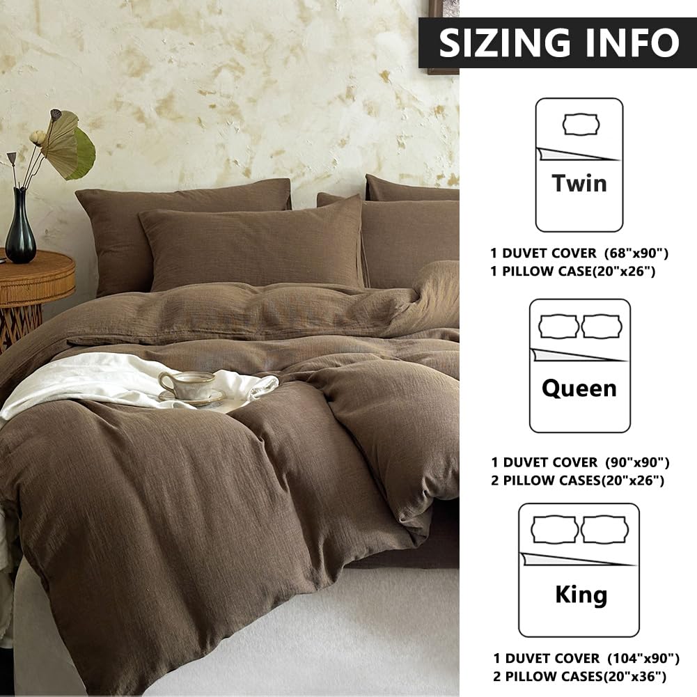 NSNLGSGC 100% Muslin Cotton Houndstooth Duvet Cover King Size, 2-Layer Small Checked Lightweight and Breathable Muslin Bedding, Linen Like Gauze Comforter Cover Set (Mocha Houndstooth, King)