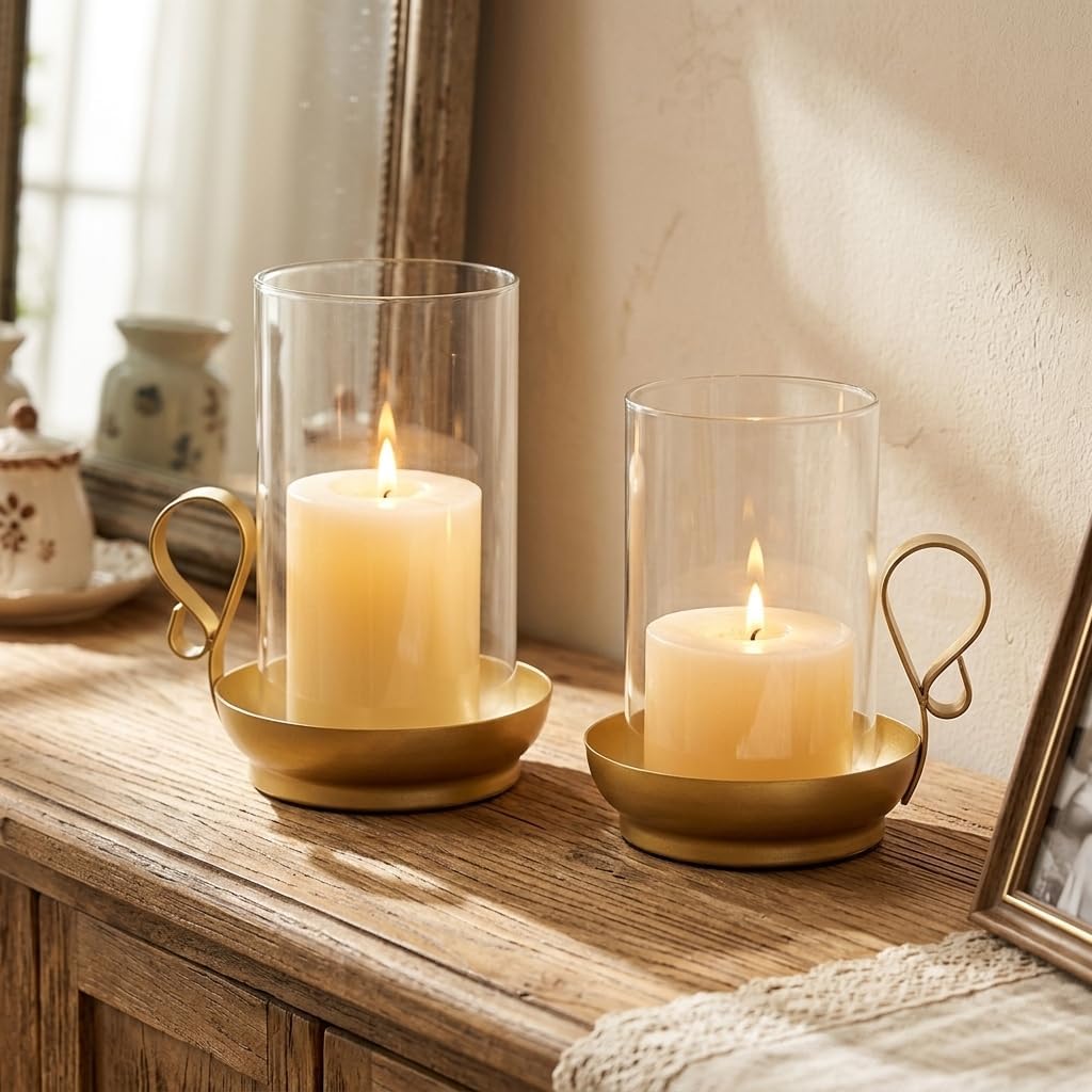 Hurricane Glass Candle Holder Set of 2