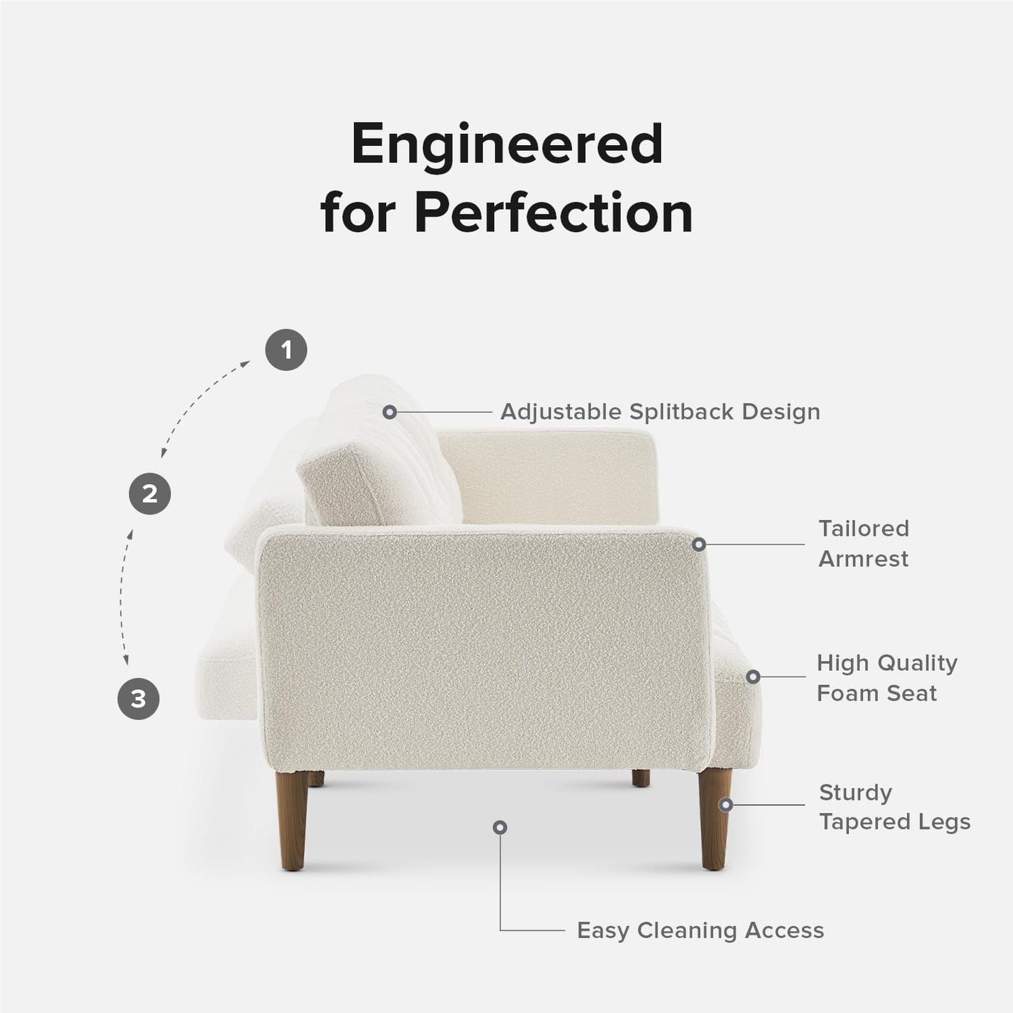 Futon Sofa Sleeper Couch (Pearl White Boucle)