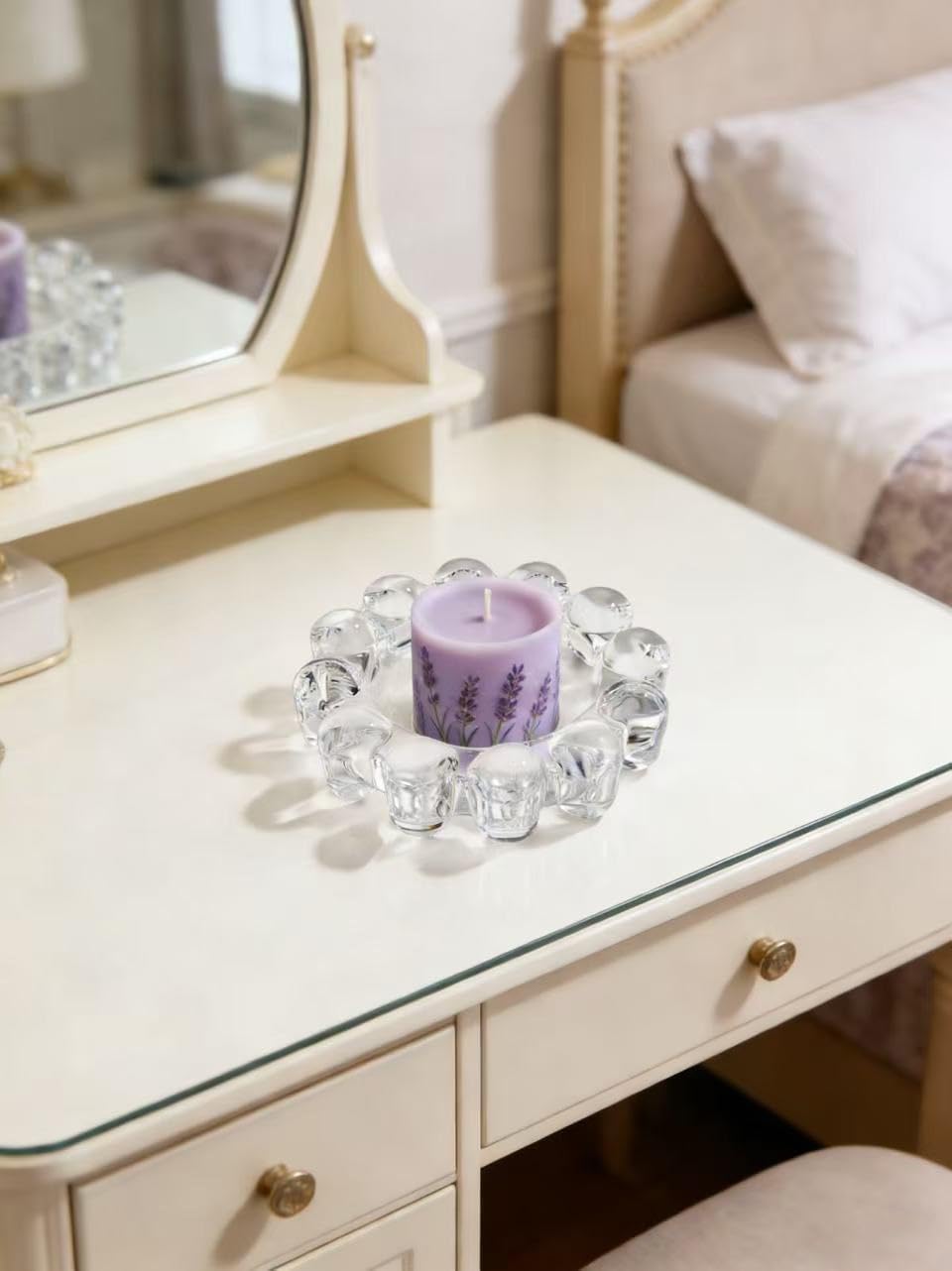 khtumeware Chic Smoky Bubble Glass Candle Dish – Modern Clear Glass Candle Holder for Tealights & Diffusers, Decorative Tray for Home & Tabletop Decor（2 Pack）