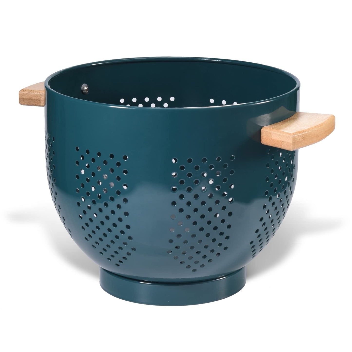 Metal Colander with Wood Handle and Stable Base, Powder Coated Steel Kitchen Strainer Basket for Draining Pasta, Vegetable and fruit(7quart,Sandyellow)