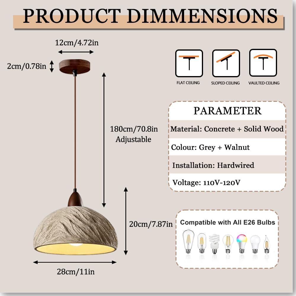 Retro Concrete Pendant Light Fixture