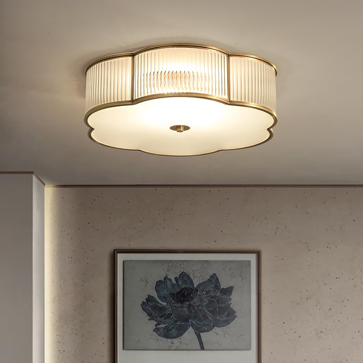 Vintage Style Brass Flush Mount Chandelier