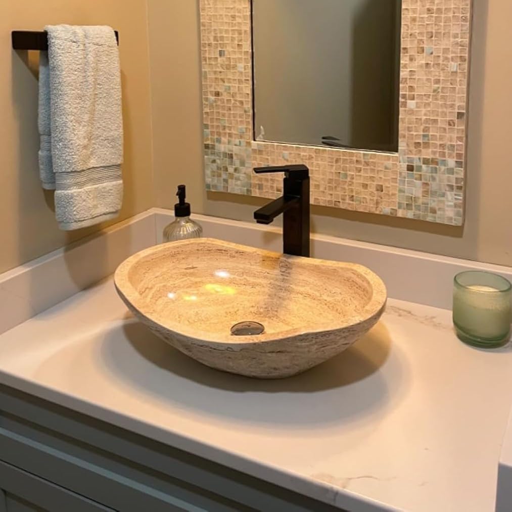 Oval Natural Stone Wash Basin Travertine Vessel Sink