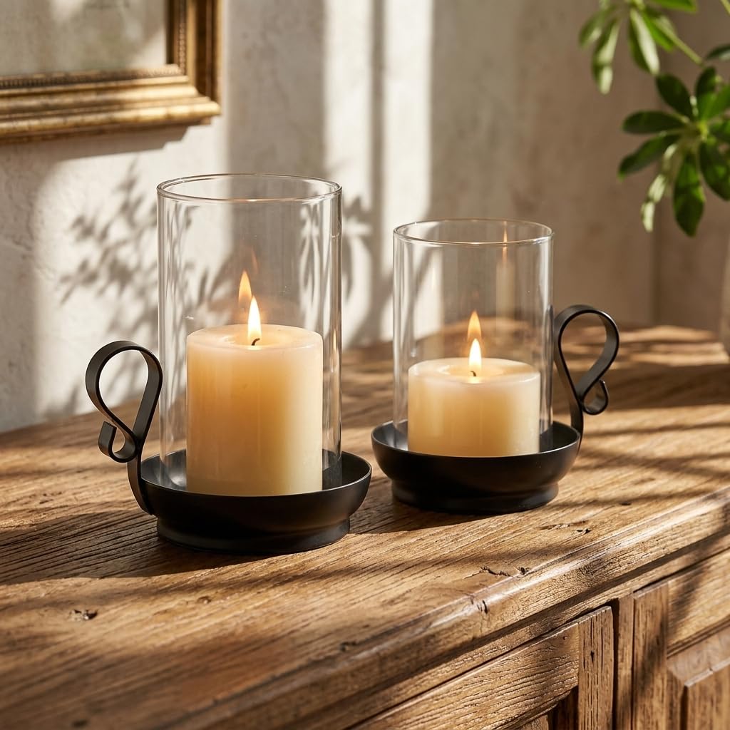Hurricane Glass Candle Holder Set of 2