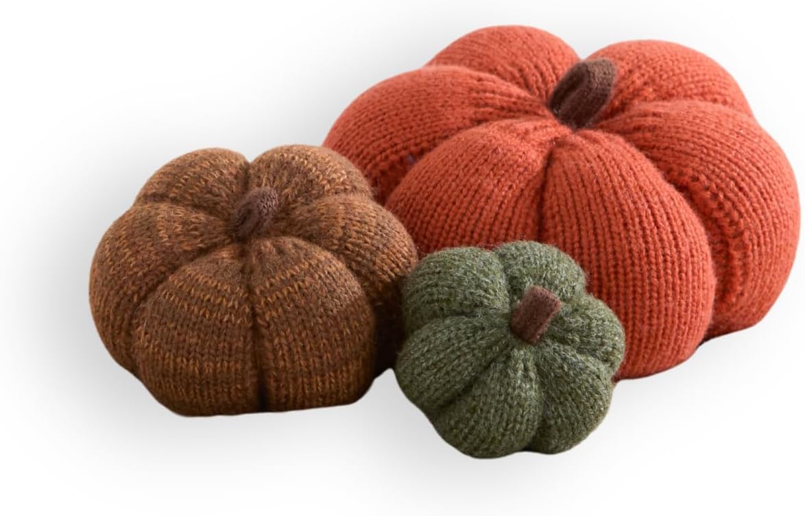 Set of 3 Cozy Knit Pumpkins