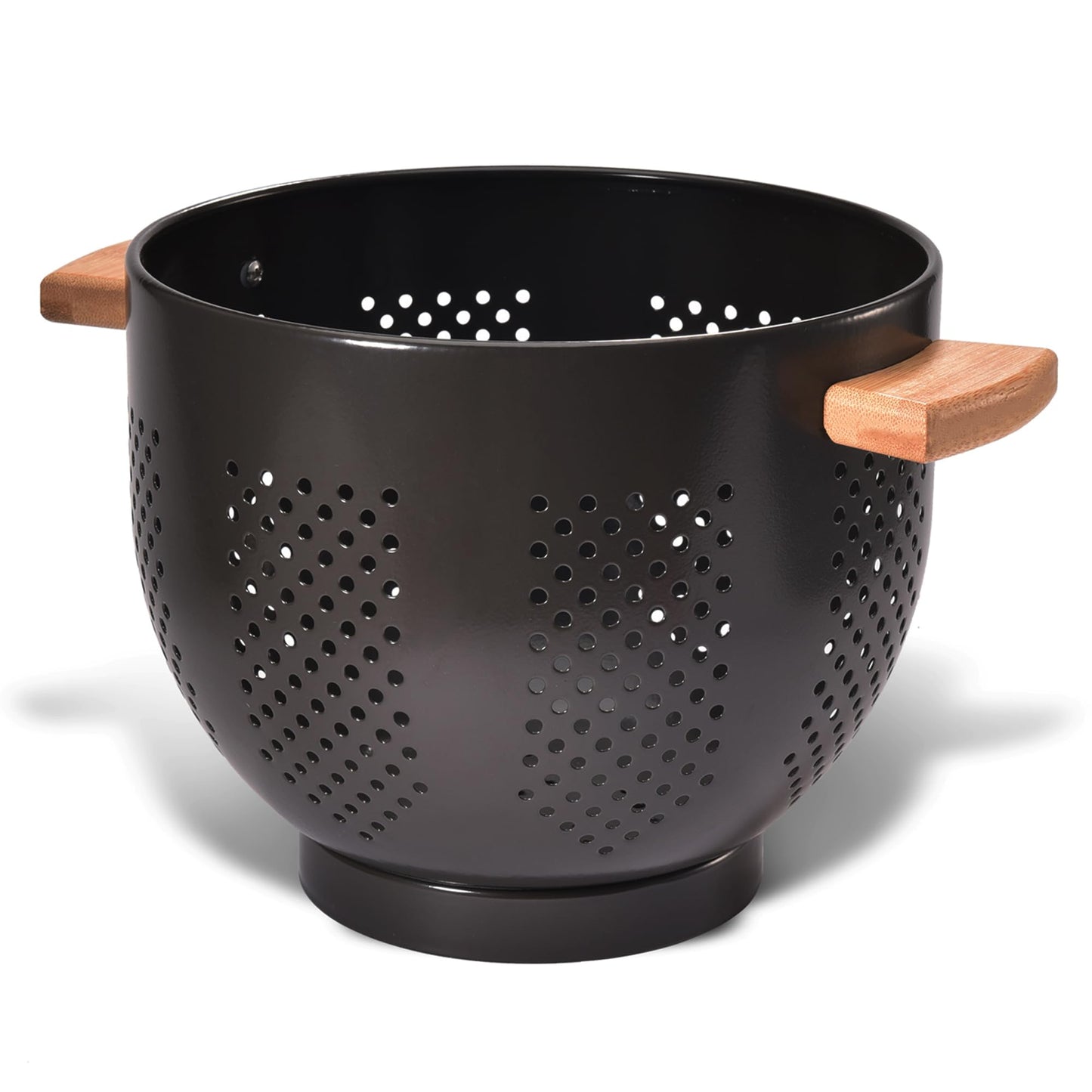 Metal Colander with Wood Handle and Stable Base, Powder Coated Steel Kitchen Strainer Basket for Draining Pasta, Vegetable and fruit(7quart,Sandyellow)