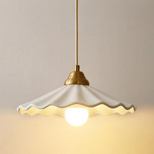 Vintage White Scalloped Ceramic Pendant