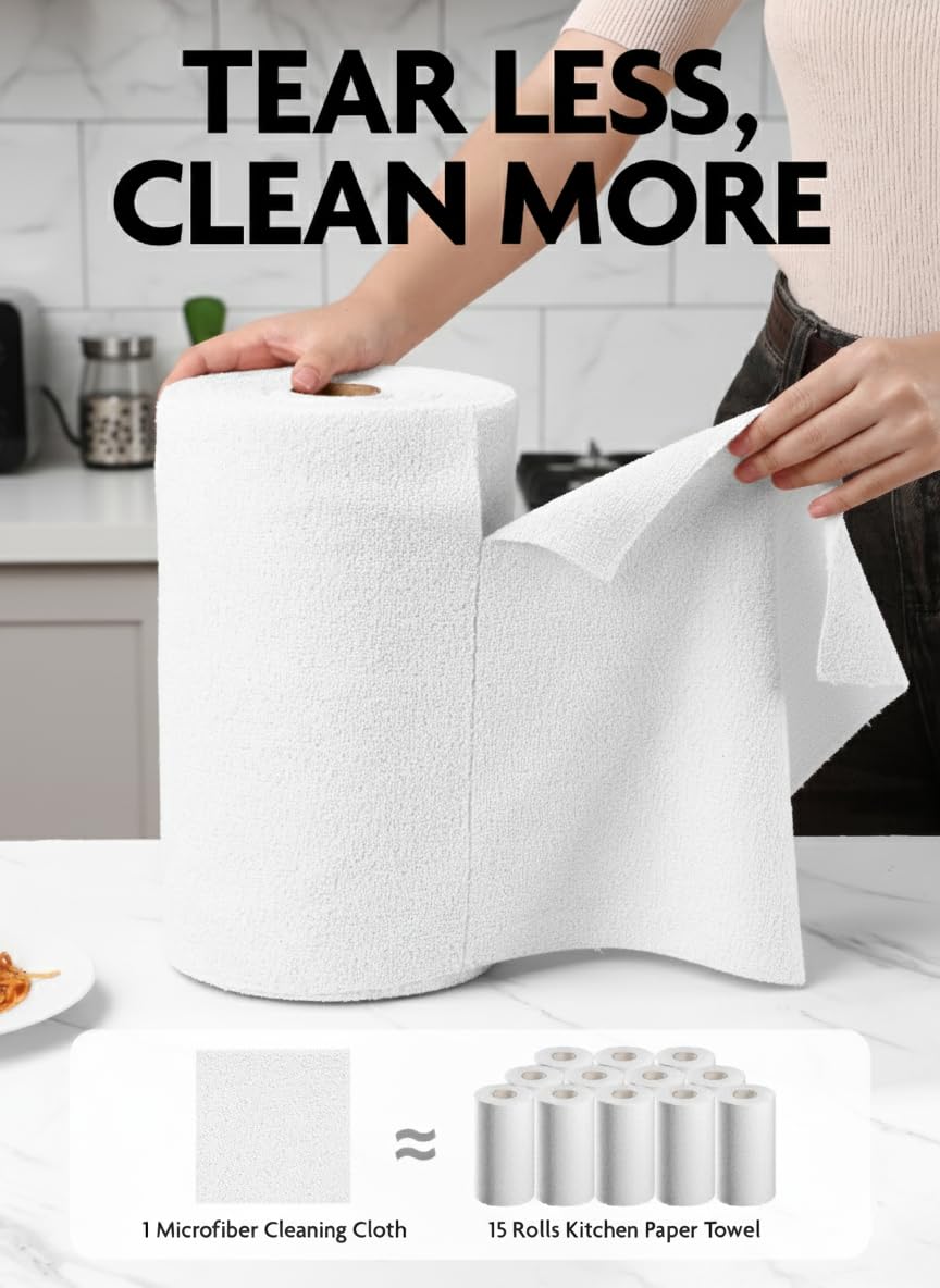 Fantasticlean Microfiber Cleaning Cloth Roll -60 Pack, Tear Away Microfiber Towels, 12" x 12", Reusable, Washable, Scratch Free, Ultra Absorbent Dishcloth for All-Around Cleaning (Beige & Tan)