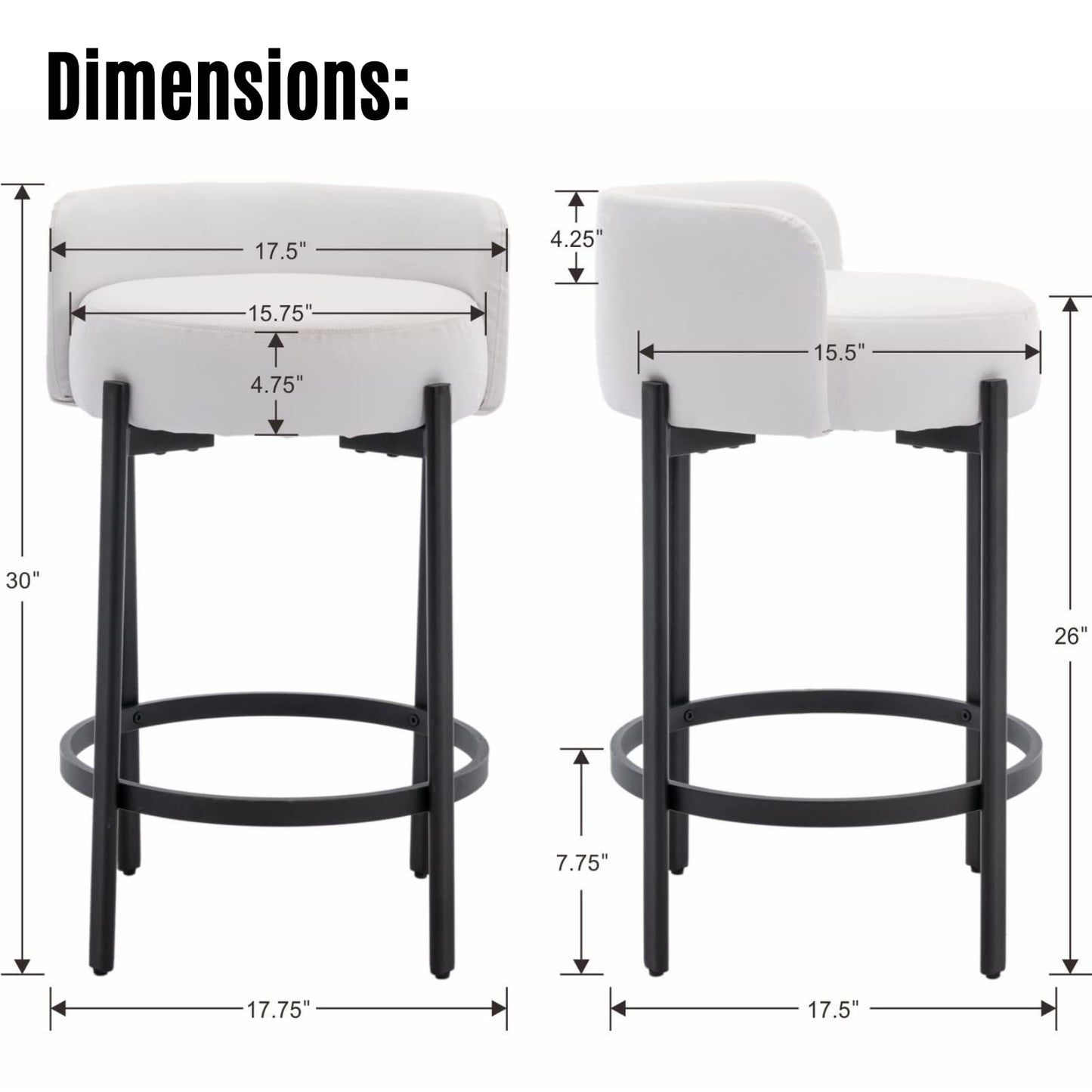 LukeAlon Mid Century Linen Counter Stools Set of 3, Upholstered 26.5" Seat Height Low Barstools with Natural Wood Legs Round Low Back Kitchen Stools with Footrest for Dining Room, Beige