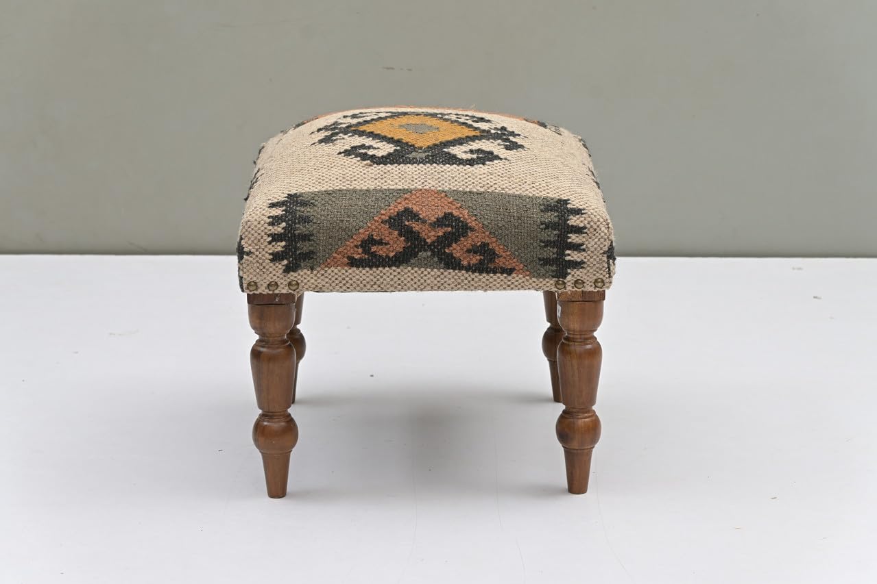 Handmade Jute Ottoman Stool with Wooden Legs